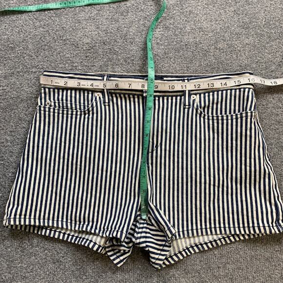 Theory Shorts Womens 28 Navy White Stripe Freeboard Mikee Zip Fly Chino Pockets - Picture 5 of 11